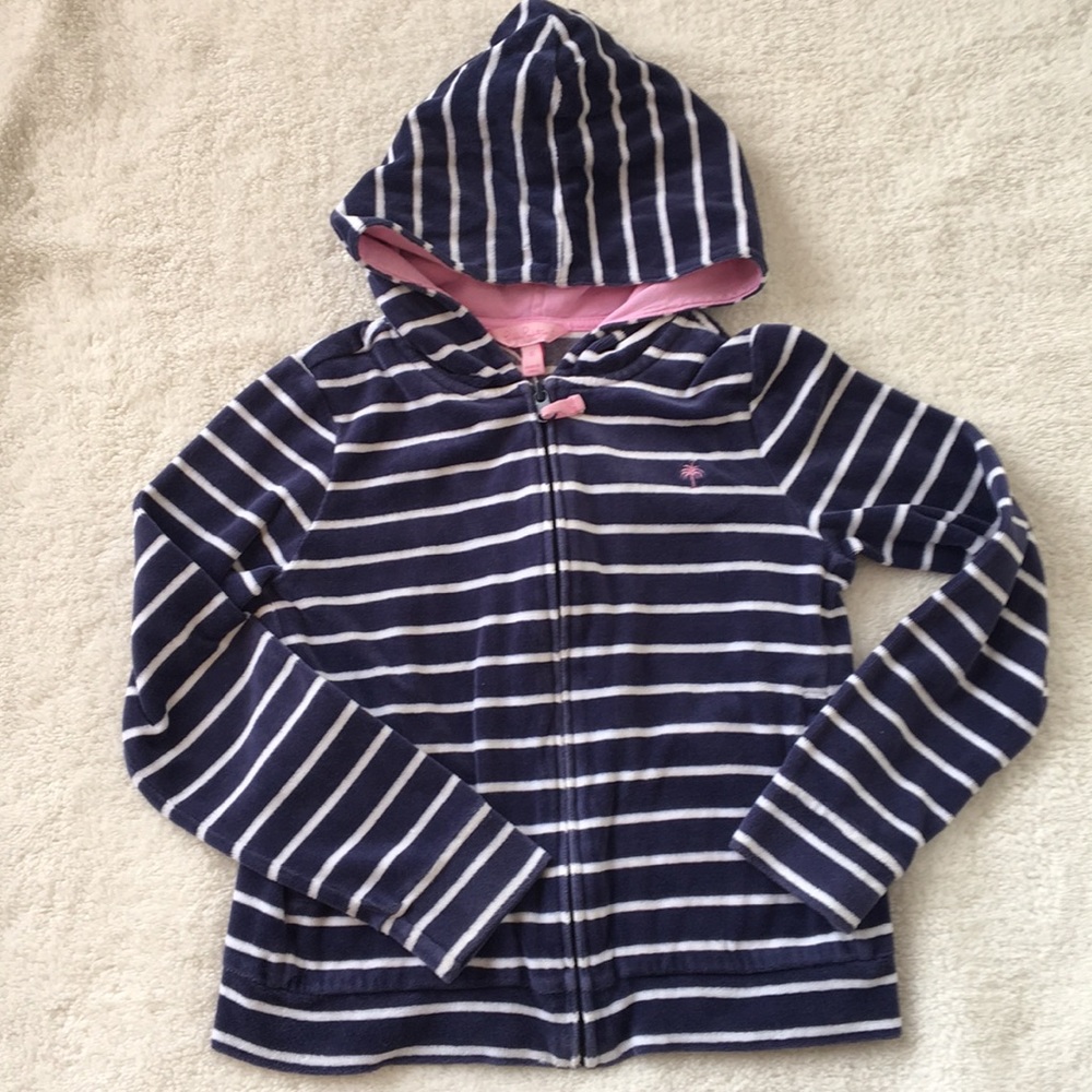 Lilly Pulitzer velour navy white zip up hoodie